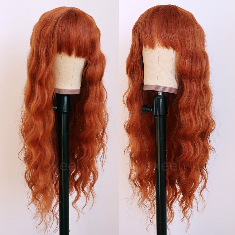 

Oxeely парик из оранжево-красных волос, парики из синтетических волос с челкой, волнистые длинные волосы для женщин, термостойкие