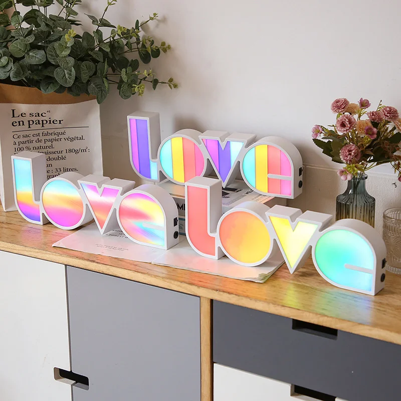 Luces LED de San Valent&iacute;n, L&aacute;mpara decorativa con letras de amor en ingl&eacute;s, propuesta de religi&oacute;n, decoraci&oacute;n de fiesta de boda, regalo rom&aacute;ntico, l&aacute;mpara LED de noche-2