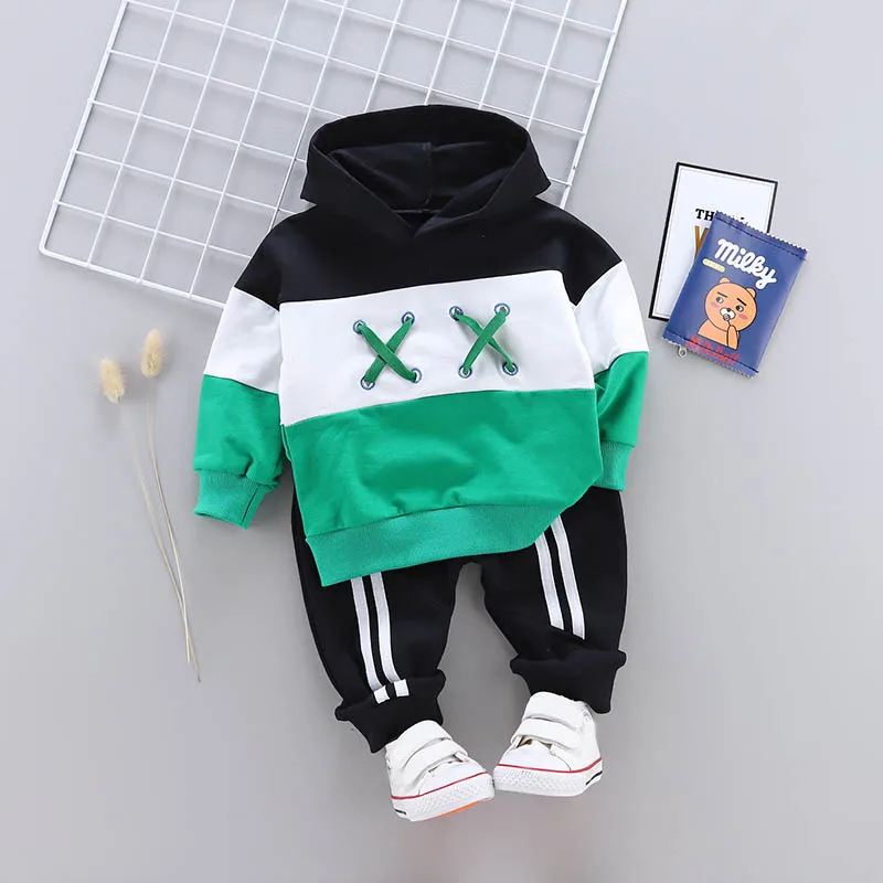 Style 2-Black IENENS/Детские комплекты из 2 предметов одежда с длинными рукавами для мальчиков повседневные хлопковые спортивные костюмы для маленьких мальчиков толстовка с капюшоном+ брюки - Цвет: Style 2-Black