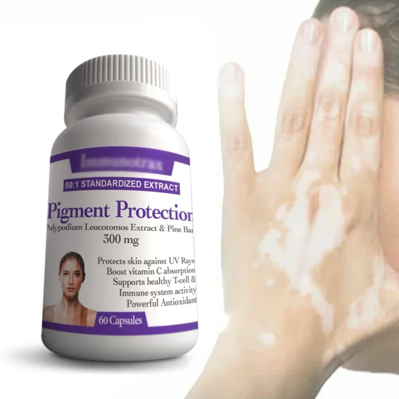 

Vitiligo для депигментации кожи-формула защиты пигмента, отбеливание кожи, ослабление пятен, PUVA 60 капсул/бутылка