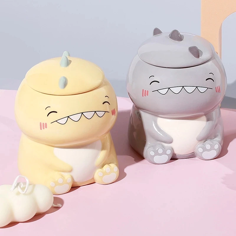 

450Ml Cute Dinosaur Ceramics Coffee Mug Breakfast Milk Coffee Mug Mug with Spoon Creative Hand Painted Drinkware Milk Tea Cups