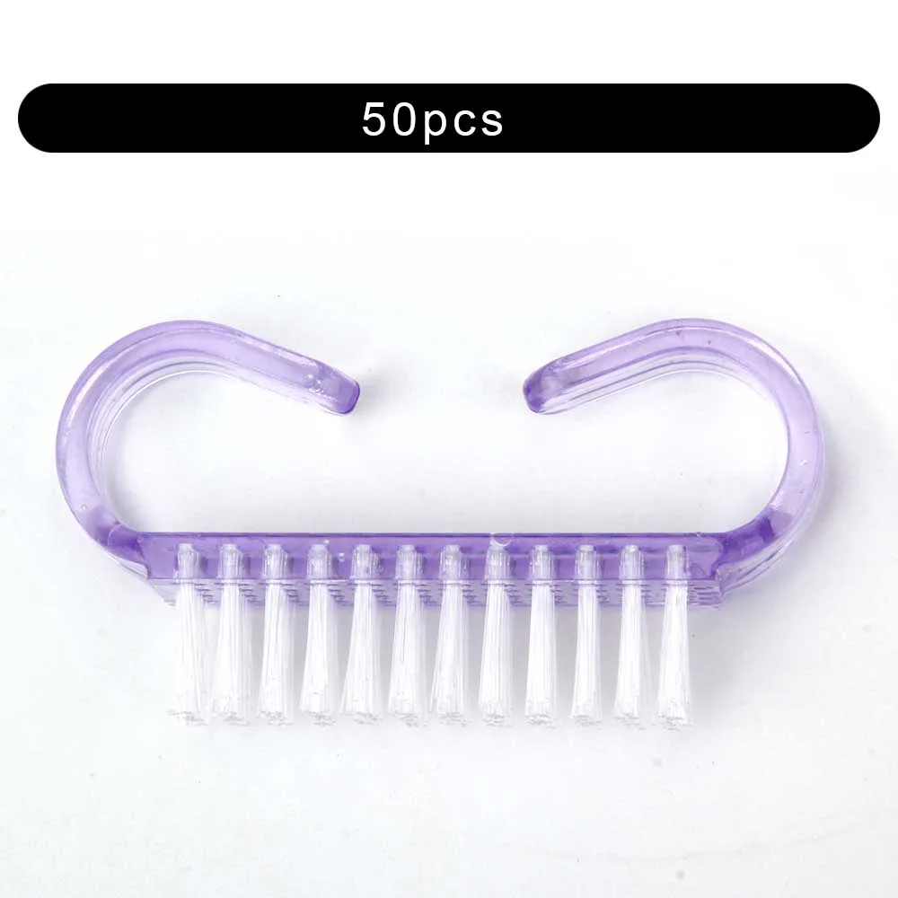 50pcs Bright Purple 10/50/100 шт щеточка для чистки ногтей ручка Нейл-арт маникюра и педикюра, инструмент Пластик УФ-гель для ногтей для удаления для очистки от пыли Уход Макияж стиральная - Цвет: 50pcs Bright Purple