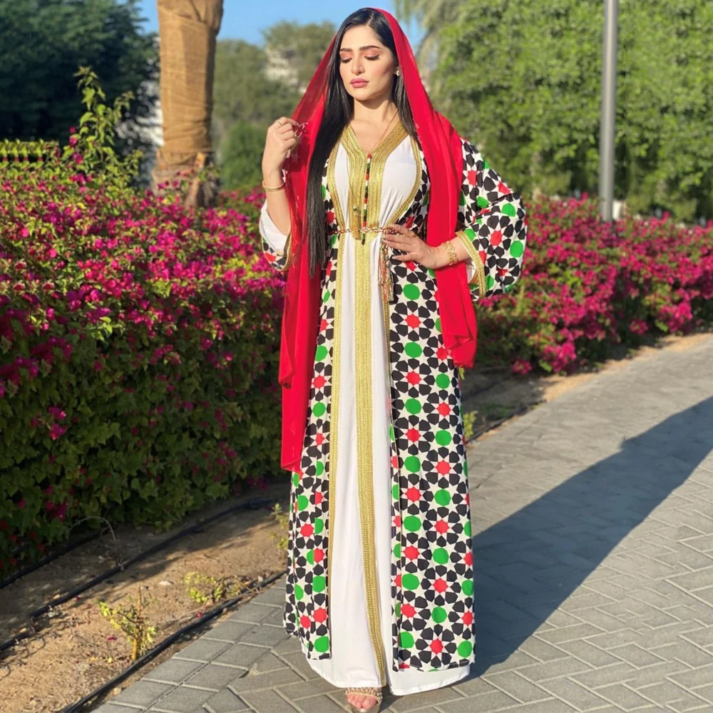 

Muslim 2 Pieces Set Women Elegant Open Abaya Turkish Pakistan Cardigan Moroccan Kaftan Dress Bohemian Islamic Clothes Boubou