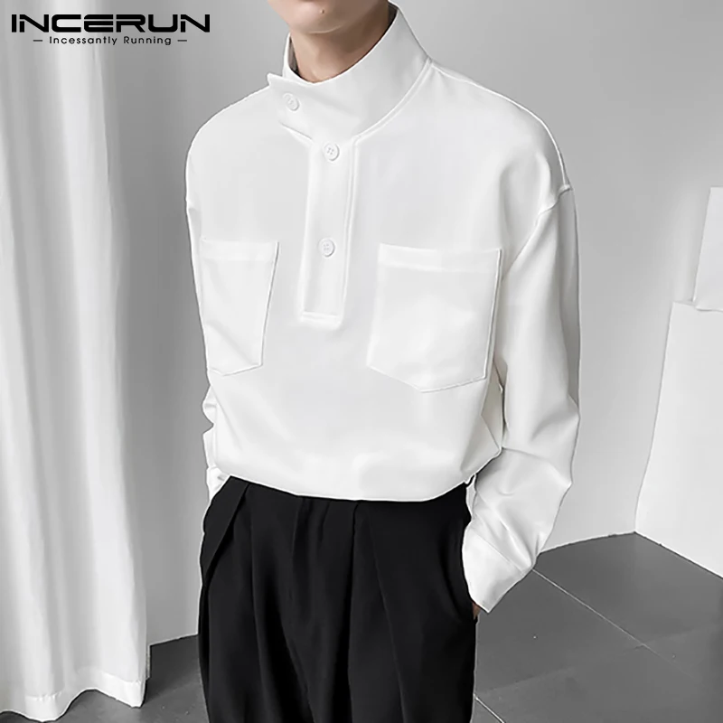 

Модная Повседневная стильная новая мужская блузка, подходящая ко всему простая легкая роскошная мужская рубашка с длинным рукавом и воротн...