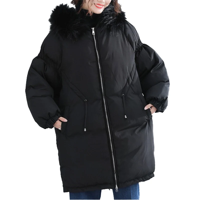 

Женская парка большого размера, зимняя Утепленная стеганая куртка с капюшоном и меховым воротником, хлопковая верхняя одежда размера плюс ...