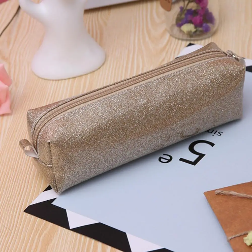 Длинный однотонный кожаный чехол карандаш с блестками для девочек и мальчиков