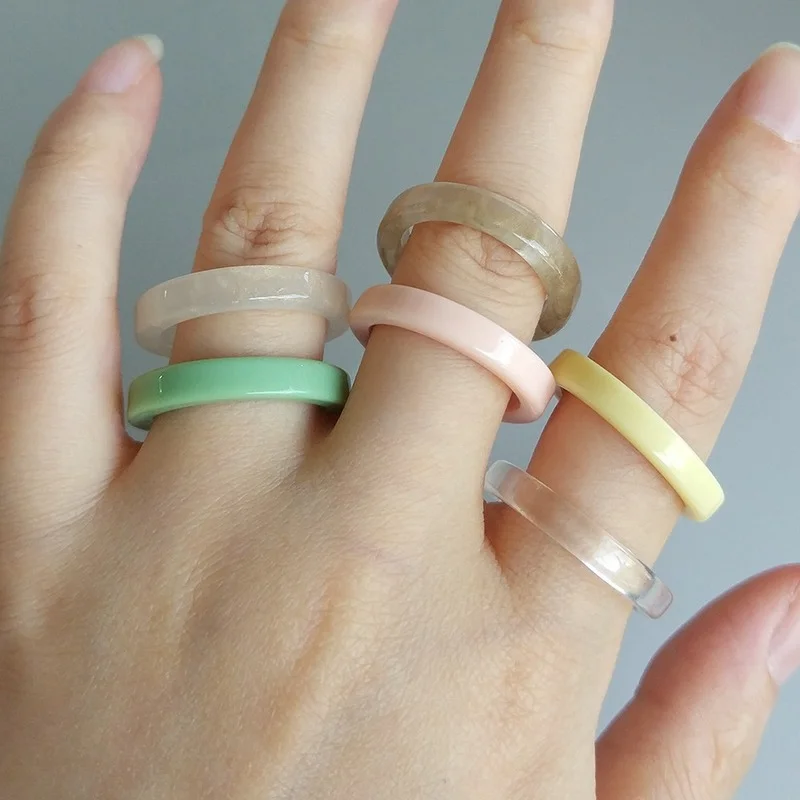 

2021 New ins Sstyle Tansparent Acrylic Geometric Round Marble Pattern Resin Rings for Fashion Women Girls Wholesale Jewelry