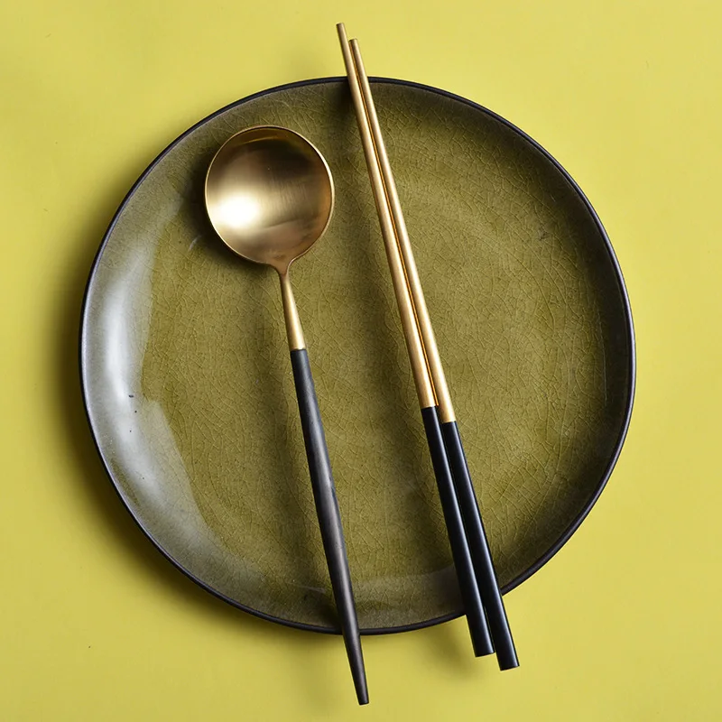 

Balck Gold Cutlery Sets Matte Knife Fork Spoon Dinnerware Set Dessert Forks Knives Spoons Tableware Set Metal Chopsticks Cutlery