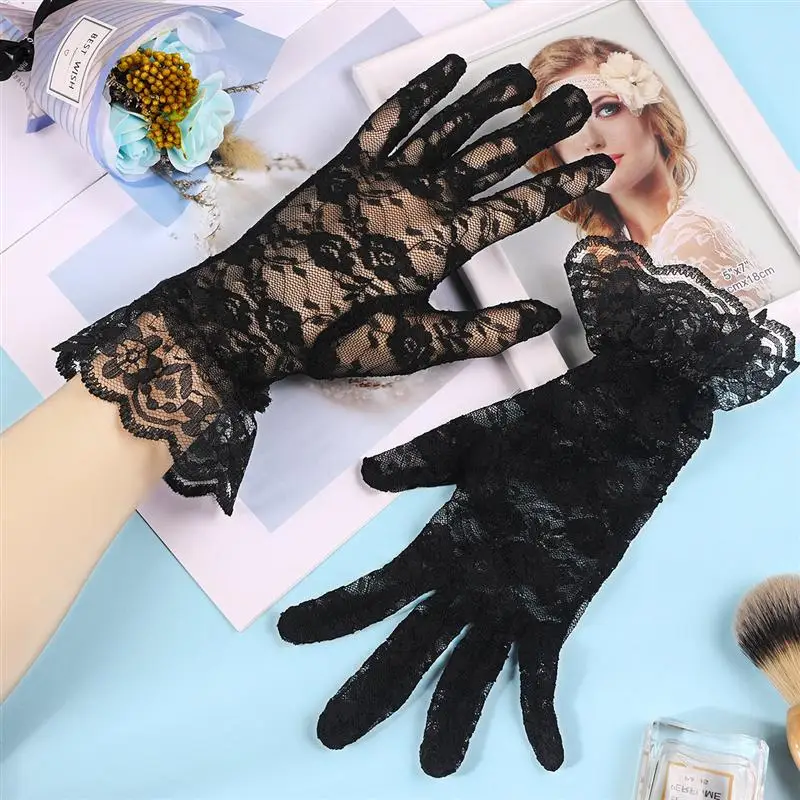 

Summer Women Short Lace Gloves Anti-UV Sun Protection Full Finger Gloves Outdoor Driving Gloves Prom Party Wedding Lace Gloves