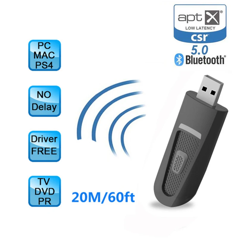 AptX с низкой задержкой и большим диапазоном Bluetooth 5,0 передатчик аудио USB адаптер 3,5 мм беспроводной ключ Apt-X передатчик для ТВ ПК PS4