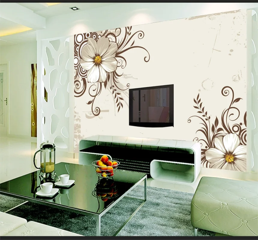 Настенные обои на заказ настенные Современные простые черно-белые цветы фон для