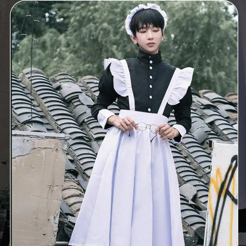 Костюм горничной Кодоны для мужчин и женщин черная Готическая Карнавальная