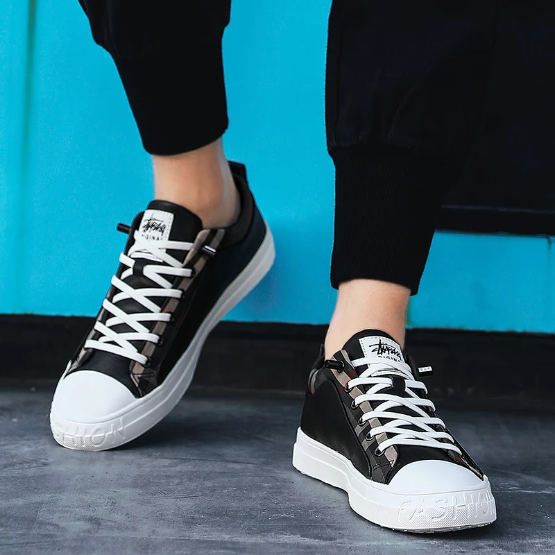 

2021 Spring Men Casual Flats Shoes Black Man Leather Casual Sneakers Brand Designer Casual Shoes Adult Comfortable Sneakers Mens