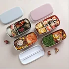 Ланч-бокс в японском стиле с палочками для еды, детский пластиковый двухслойный контейнер для еды, Герметичный портативный