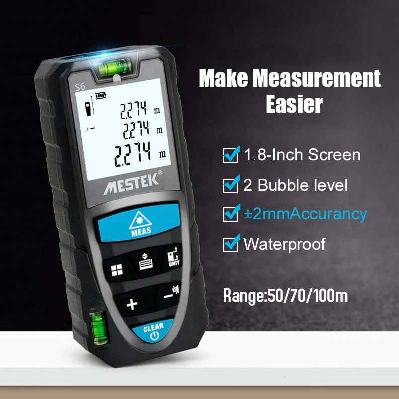 

MESTEK S6 70m Laser Distance Meter Laser Rangefinder Medidor trena Laser Measure Tape Laser Rangefinder Range Finder