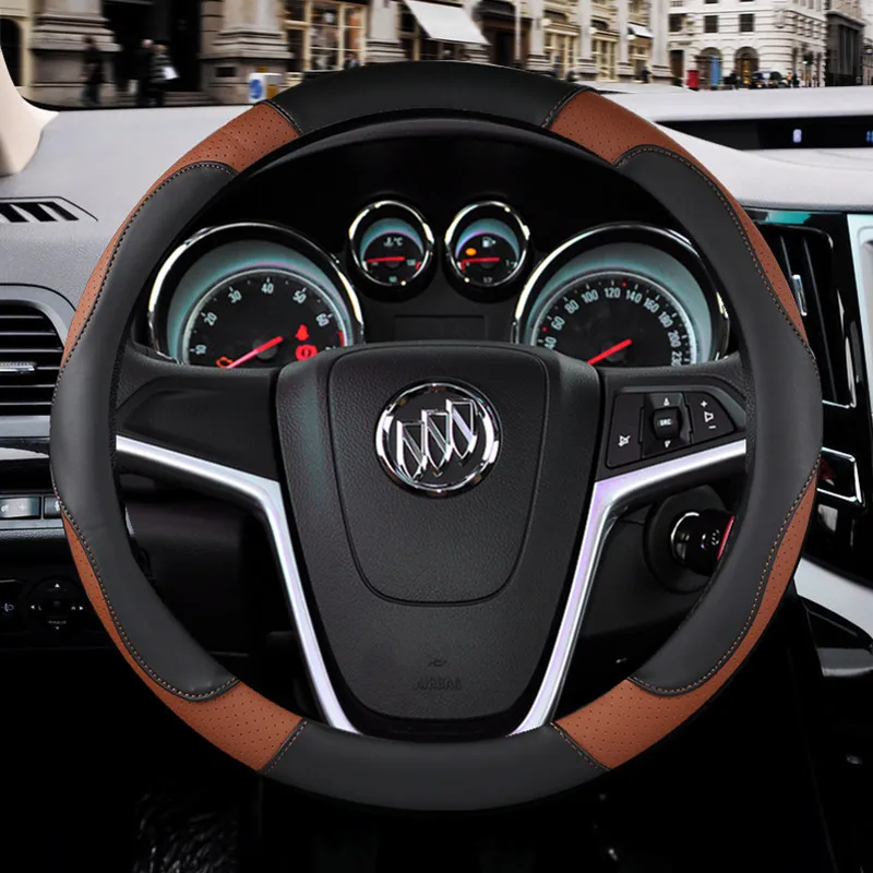 

Leather Car Steering Wheel Cover Auto Wheel Cover Massage Universal 15 Inch Car Steering Covers For Skoda octavia superb A7