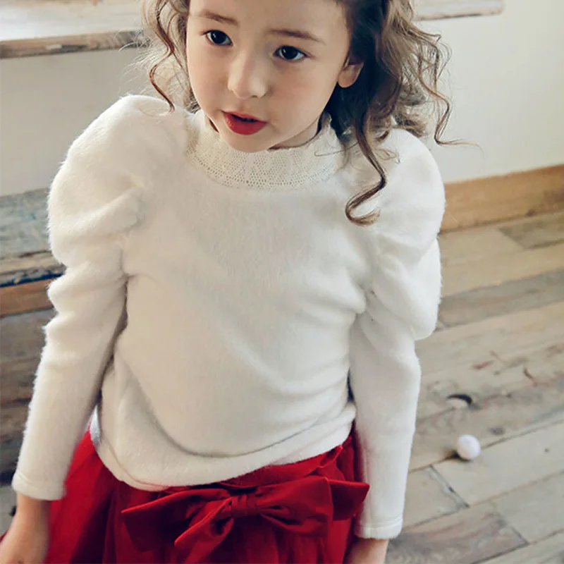 

В наличии 2021 зимняя теплая футболка корейская детская одежда детская плюшевая футболка с кружевным воротником для девочек