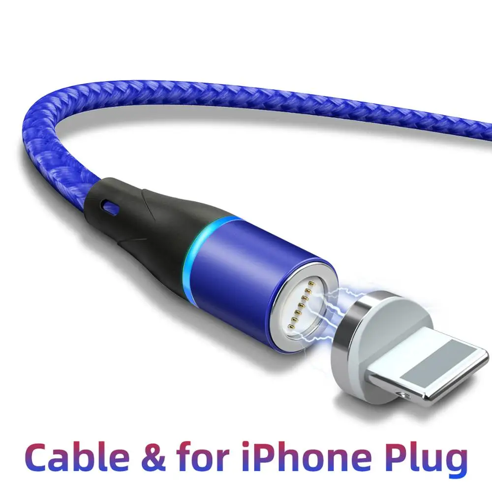 Blue For IOS cable ANMONE type C Магнитный кабель Android Micro USB кабели Мобильный планшет быстрое зарядное устройство магнитный шнур телефон зарядка данных USB кабели - Цвет: Blue For IOS cable