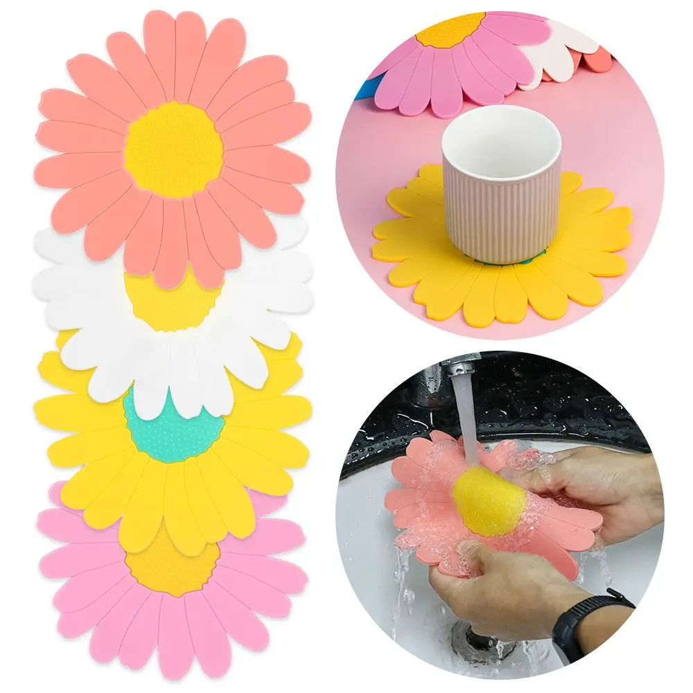 

Chrysanthemum Table Mat Tea Milk Mug Coffee Cup Coaster Heat Resistant Placemat Soft Silicone Anti-Slip Kitchen Accessories