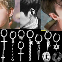 new punk gothic earrings black color silver stainless vintage ear clip fashion steel cross earring man womens gift jewelry 1pc