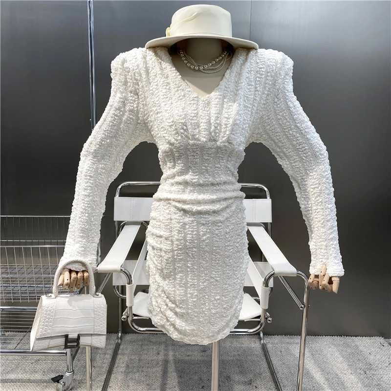 

Новинка 2021, модное пикантное приталенное платье с запахом и V-образным вырезом, универсальное платье с длинным рукавом