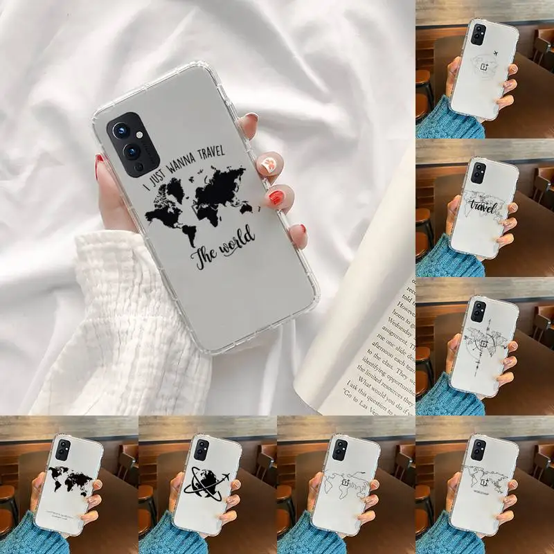 

Airplane world map travel Phone Case Transparent For OnePlus 9 8 7 7t 8t Oppo find X3 X2 reno5 Vivo X60 X50 Pro MeiZu 17 16XS