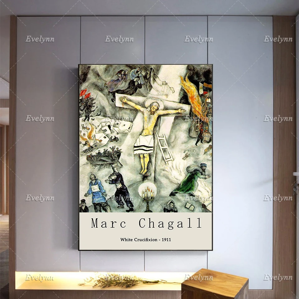 

Marc Chagall Poster Print - White Crucifixion - Gallery Print - Wall Art Decor -Modern Home Decor Canvas Gift Idea