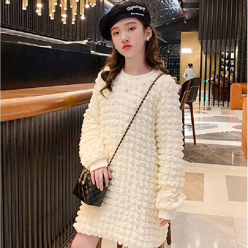 

Girls Fashion Fall Princess Dress for 2021 Autumn Children's Clothing of Kids Solid Color Long-sleeved Dress for Girls Aged 4-14