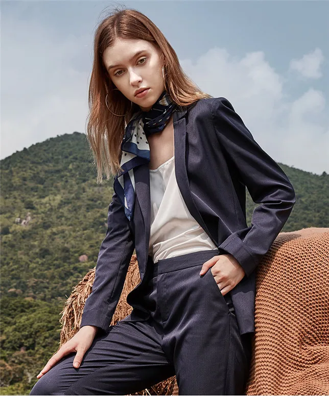 Navy Slim Fit Women Pantsuit Jacket Women Fashion Long Sleeve Suit Women Elegant Tailored Collar Jacket Suits Female Ladies