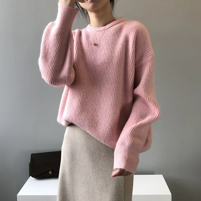 

Осенне-зимние свободные однотонные Модные женские повседневные трикотажные пуловеры с длинным рукавом, винтажные свитера в стиле Харадзюк...