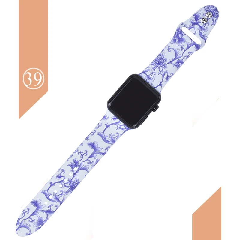 Цветочные полосы для Apple watch Series 5 4 3 2 1 40 мм 44 мм, силиконовый ремешок с принтом для iWatch Series 5 4 3 2 1 38 мм 42 мм - Цвет ремешка: Color 39