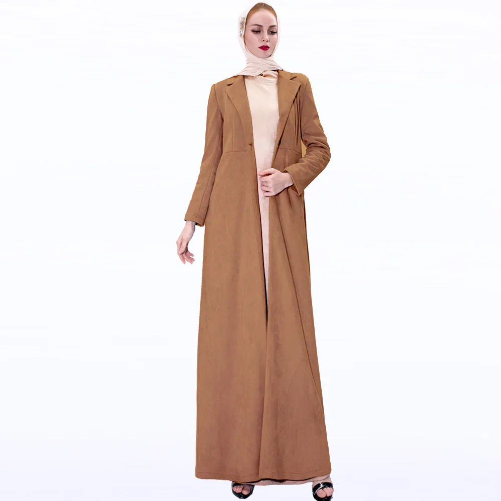 

Abaya Women Fall Winter Warm Suede Long Overcoat Casual Slim Muslim Swing Coat Trench Coat Lapel Collar Outwear Islamic Arab New