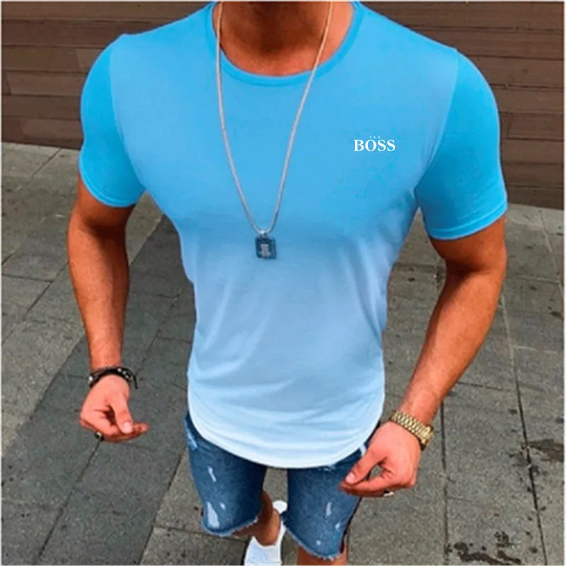 

Summer Men's Short-Sleeved T-shirt Trendy Brand GradientColor Round Neck Stretch Large Size Loose Advertising ShirtCulturalShirt