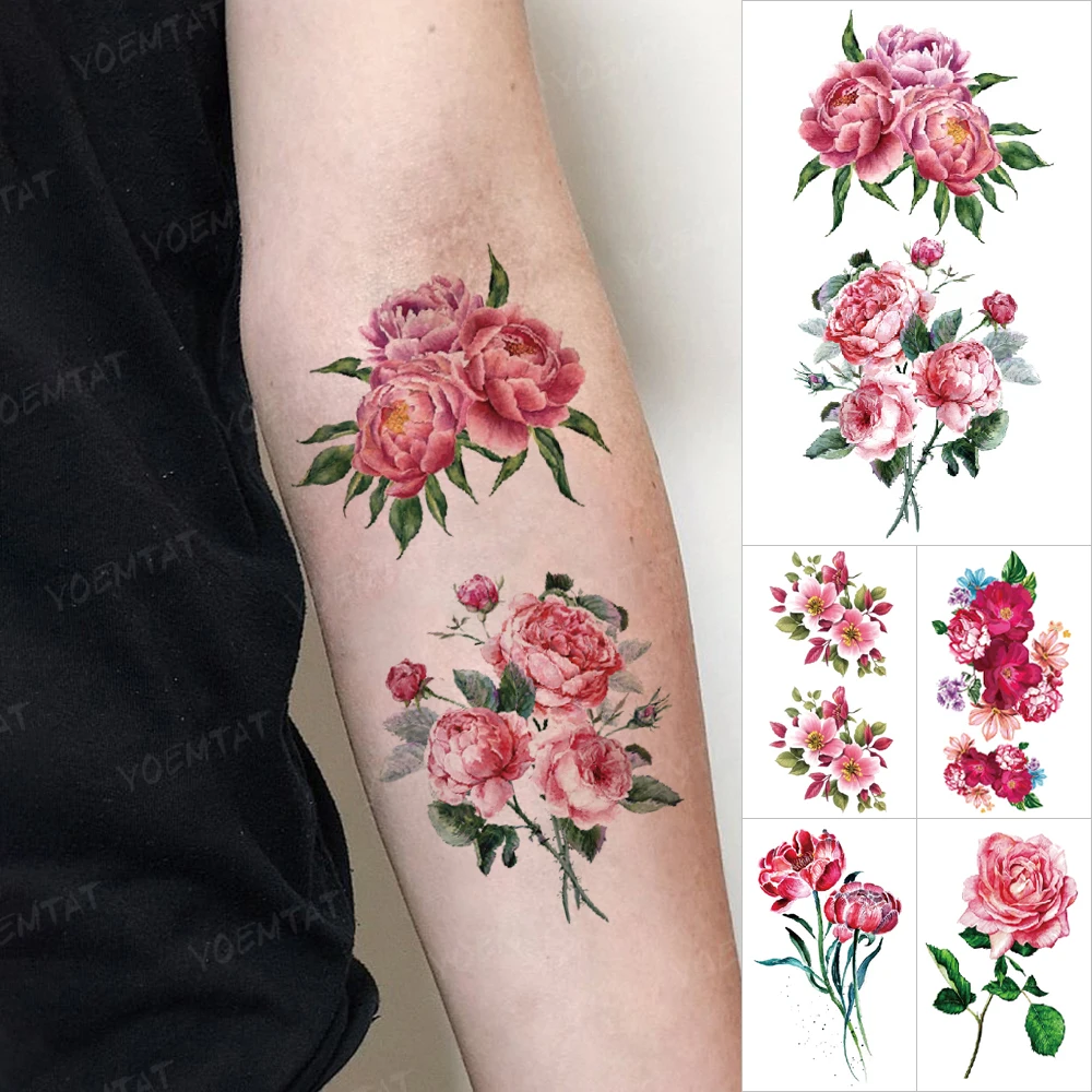 

Cute Children Waterproof Temporary Tattoo Sticker Leaf Branch Color Rose Tatoo Small Mini Arm Girl Flash Tatto