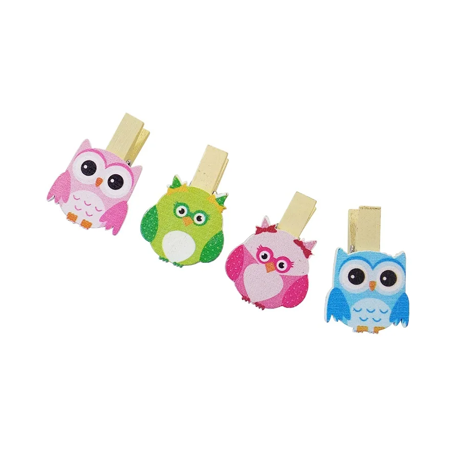 8 Pcs/lot Cartoon Owl Wooden Paper Clip Bookmark For Album Message Mini Natural Clips Craft Decoration Pegs | Дом и сад