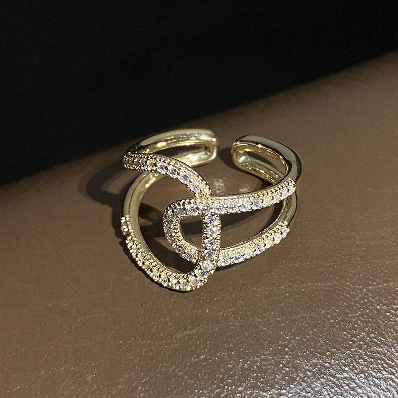 

Luxury Zircon Geometric Design Gold Silvery Open Ring Fashion Korean Jewelry For Woman Classic Wedding Party Girl Delicate Ring