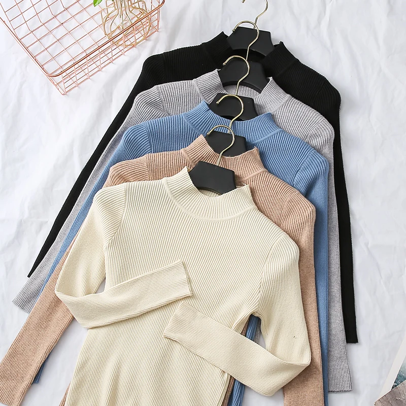 

BEFORW 2019 новые свитер свитер женский осенние свитера с высоким воротником Женские однотонные свитера с длинными рукавами зимние вязаные повс...