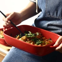 binaural ceramic bakeware household red baking bowl cheese baked rice tray creative baking tray special for microwave oven