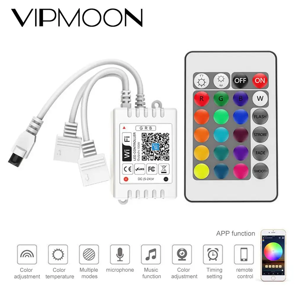 Magic Home 5 24V Wi Fi светодиодный RGB Управление С ИК 24Key дистанционного 2 выхода на выход