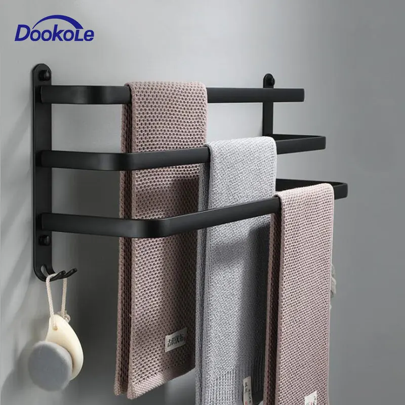 

DOOKOLE 40/50cm Bathroom Towel Bars Matte Black, 3-Tiers Ladder Towel Rails Wall Mounted Towel Hanger Towel Shelves Rack