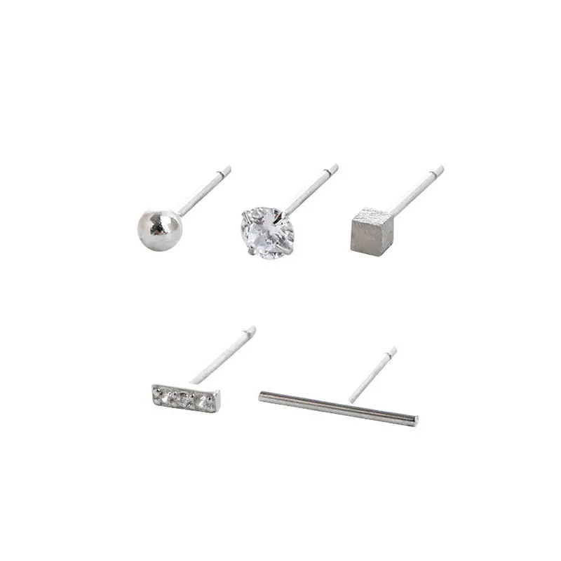 

S925 Sterling SilverColor five-piece set golden/silverr star geometric zirconia crystal piercing Stud Earrings Jewelry For Women