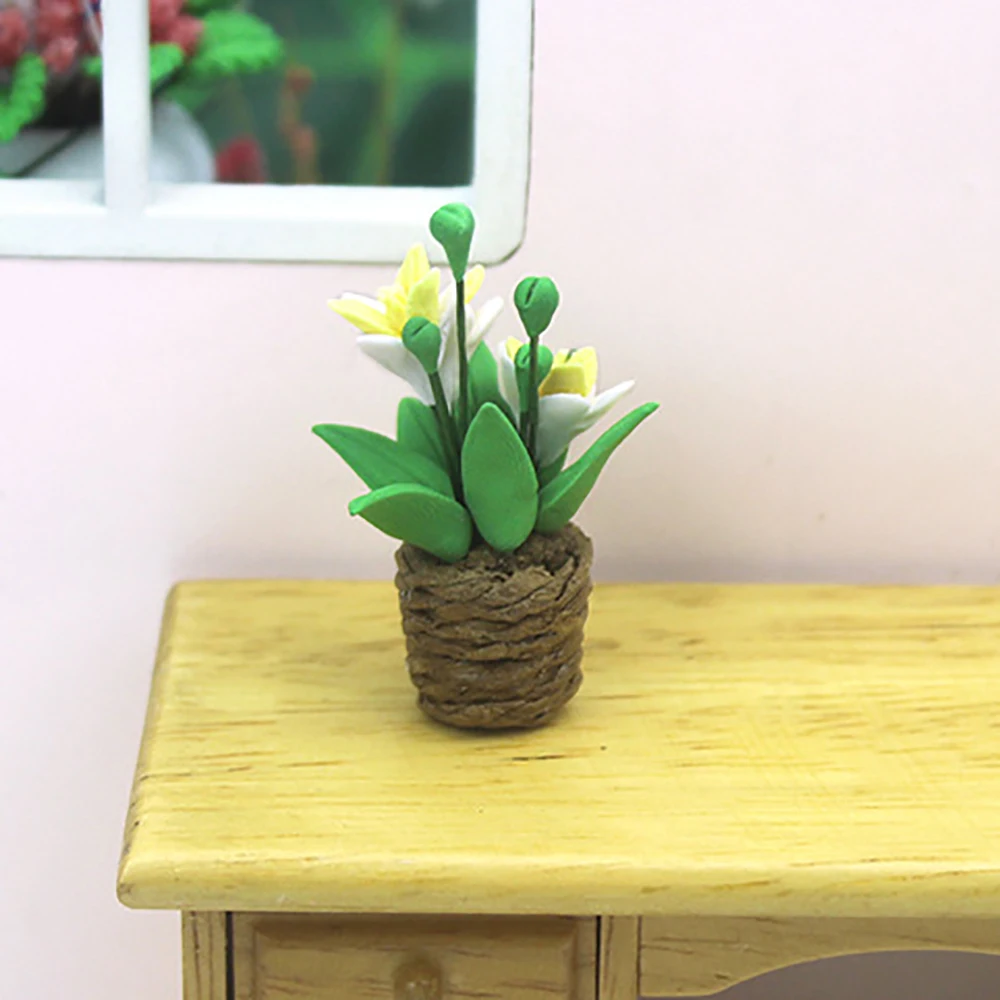 1/12 Dollhouse Miniature Accessories Mini Orchid Potted Plant Simulation Flower Model for Doll House Home Decoration images - 6