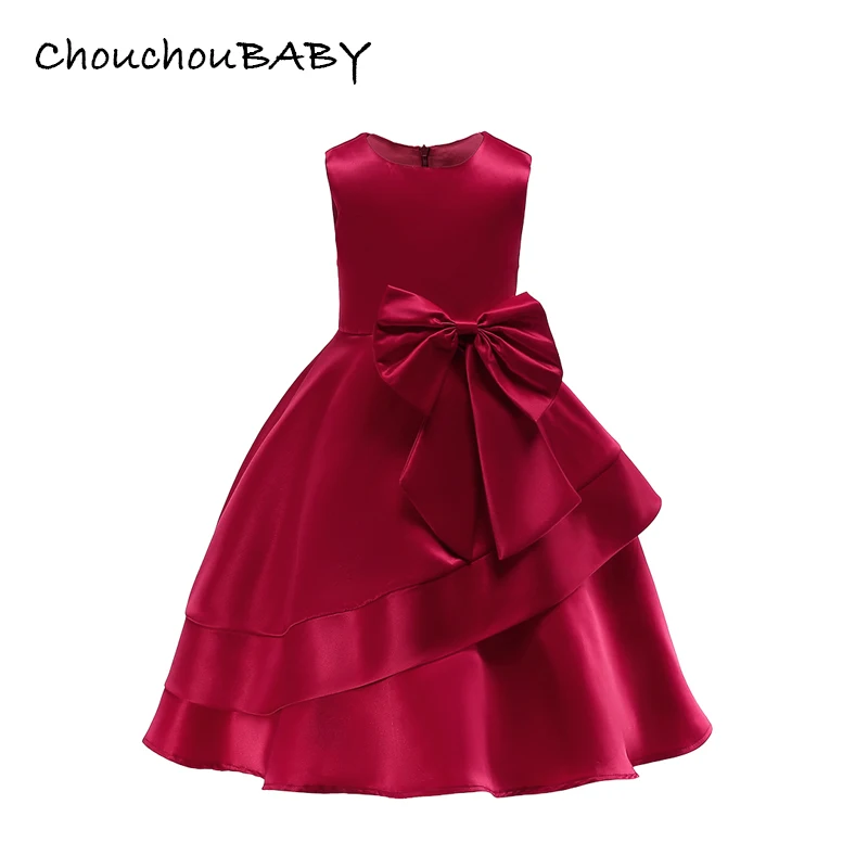 Petit Camelia/однотонное платье принцессы с круглым вырезом, бантом и рюшами; платья для маленьких девочек; Детский костюм; детская одежда для девочек на день рождения