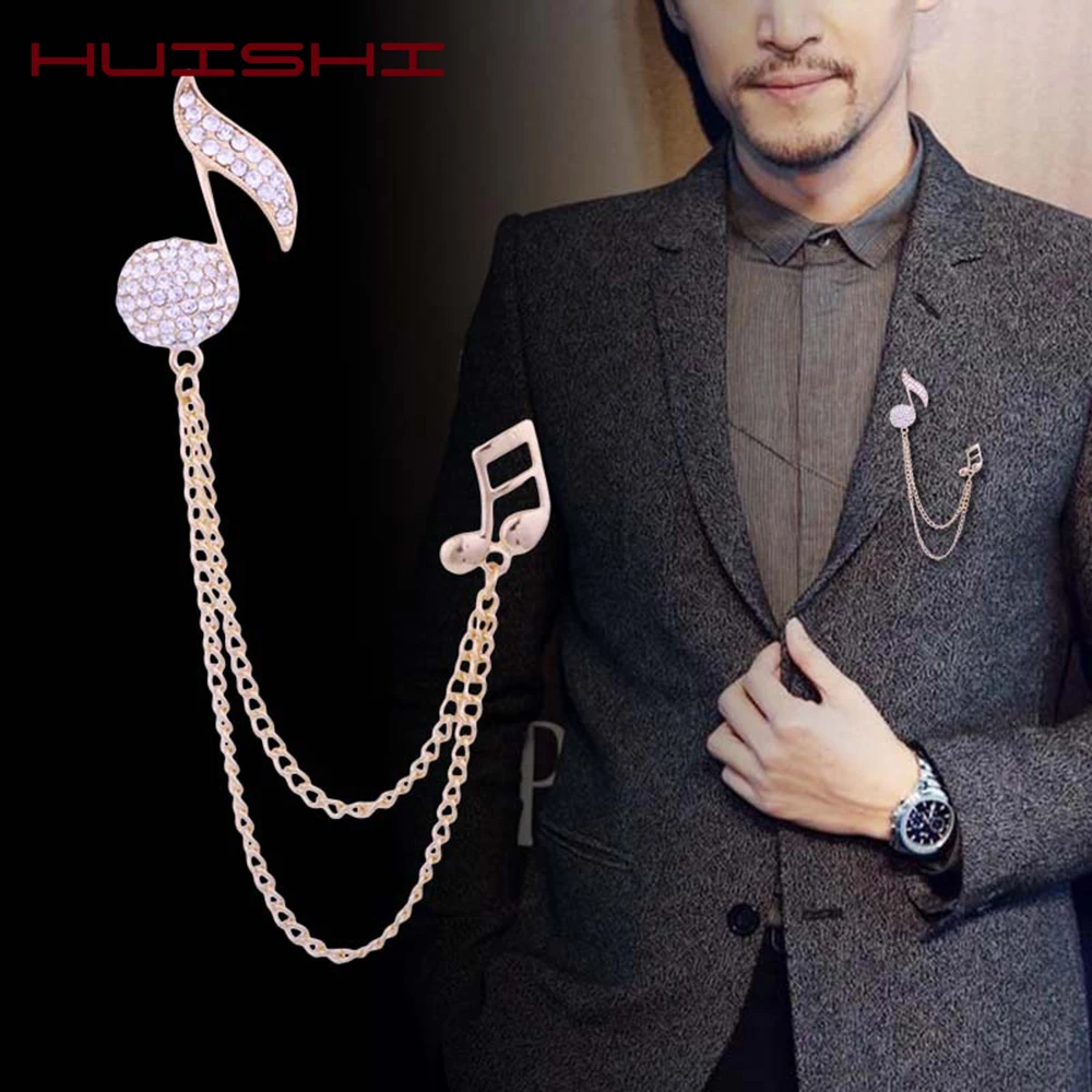 

Musical Note Brooch Gold Silvery Tassel Chain Pin For Men Metal Material Decoration Pin British Style Brooch Wedding Accessories