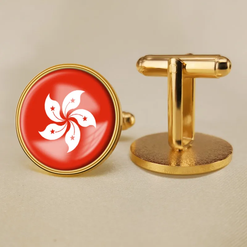 Гонконг карта запонки с изображением флага|Зажимы для галстука и запонки| |