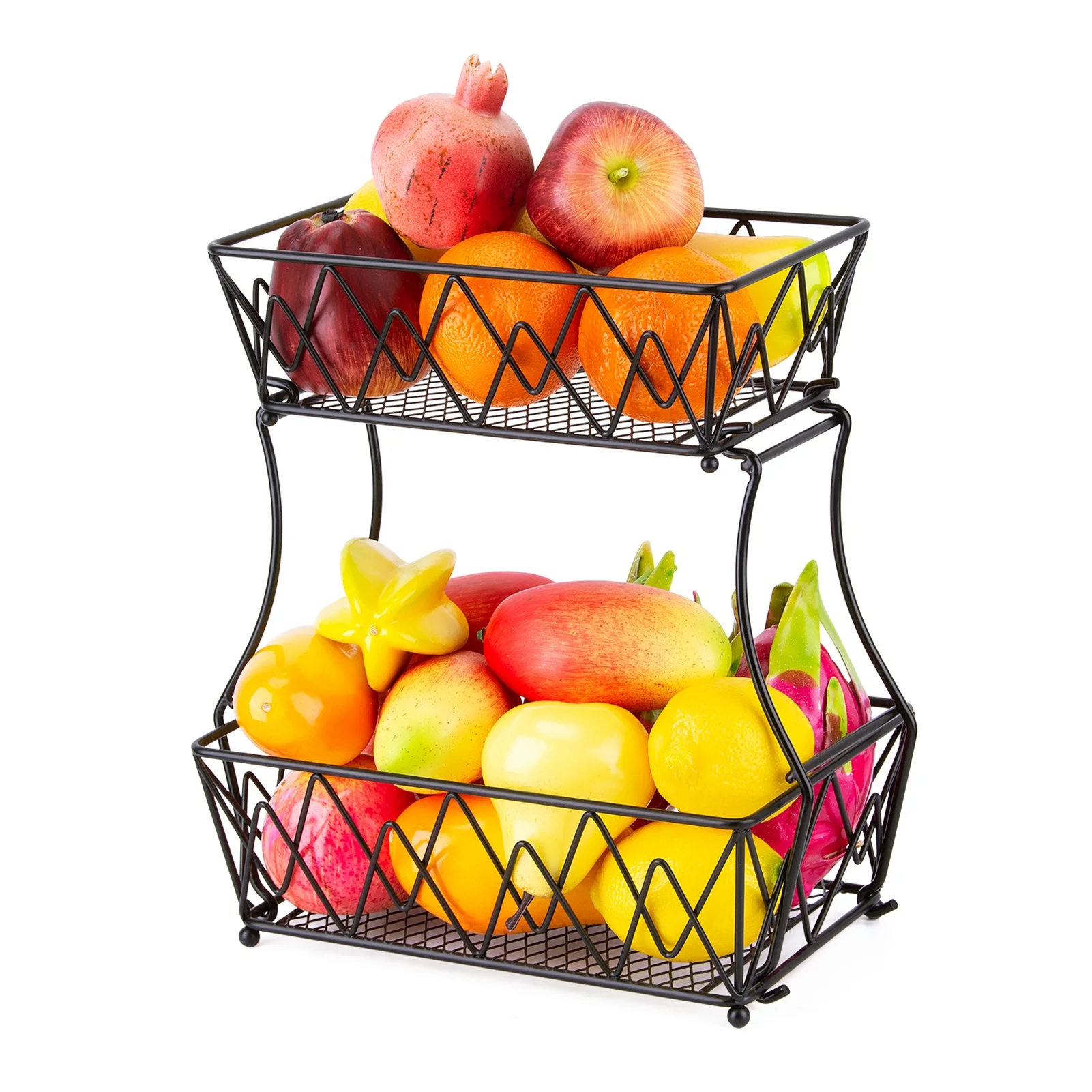 

Household 2 Tier Fruit Plate Countertop Metal Fruit Basket Holder Tray Stand Storage Basket Fruit Basket Can Be Folded