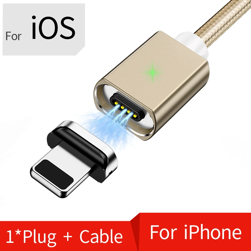 Gold Kit For IOS Магнитный Micro USB кабель для iPhone samsung Быстрая зарядка синхронизации данных провод шнур магнитное зарядное устройство usb type C 1m 2m кабель для мобильного телефона - Цвет: Gold Kit For IOS