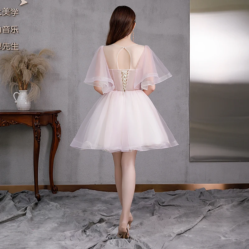 

Quinceanera Dress 2021 New Short O-Neck Knee-Length No Prom Dress Natural Tulle Regular Simple Birthday Dress Large Size Customi