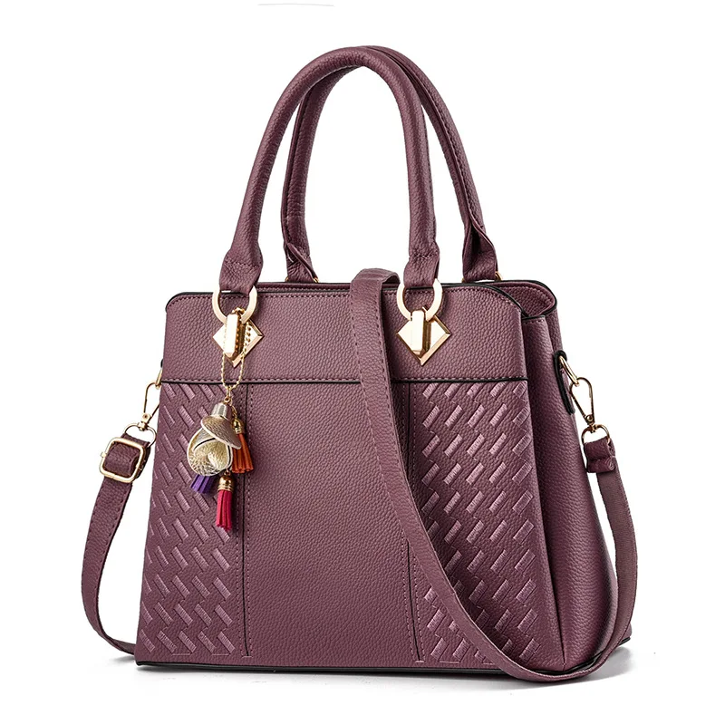 Фиолетовый Женские кожаные сумки вместительные сумки с вышивкой для женщин женские Сумки Sac A основной Femme S53 - Цвет: Фиолетовый