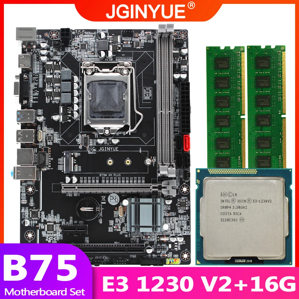 Preise JGINYUE B75 Motherboard LGA 1155 Set Kit Mit Xeon E3 1230 V2 Prozessor Und DDR3 16GB(2*8GB) Desktop Speicher B75M-VH PLUS